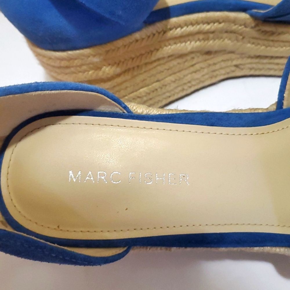 Marc Fisher Varin Blue Suede Woven Wedge Espadrille Sandals Sz 9.5 Cottagecore - Picture 7 of 12